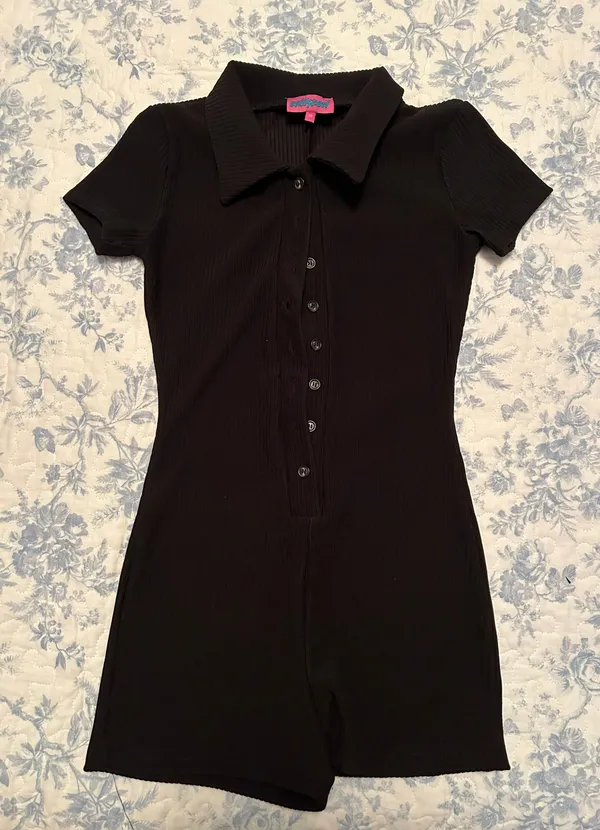 Edikted Black Lucia Ribbed Romper - Image 2