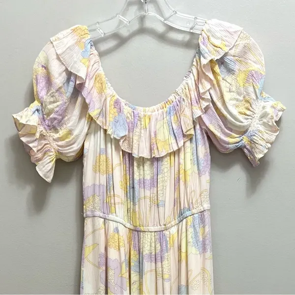 Ba&sh Noma Printed Maxi Dress Off Shoulder Ruffle Pastel Floral Size S - Image 5