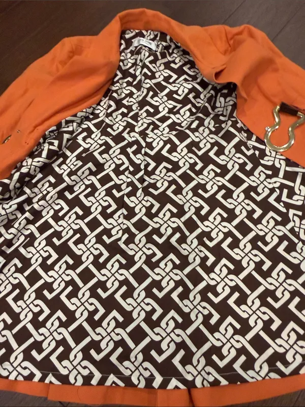 Skirtin Around Orange Horsebit Coat Geometric Lined Jacket Size Small? - C54-115 - Image 6