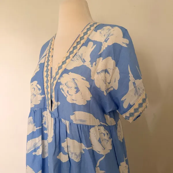 She+Sky Grace Blue Floral Tiered Crochet Trim Boho Prairie Sundress Midi Sz M - Image 3
