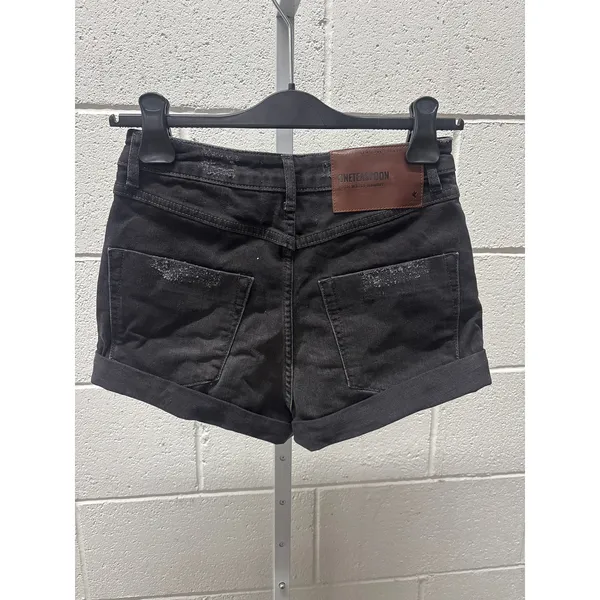 One Teaspoon Sz 26 High Waist Bandit Black Roll Cuffed Casual Denim Jean Shorts - Image 2