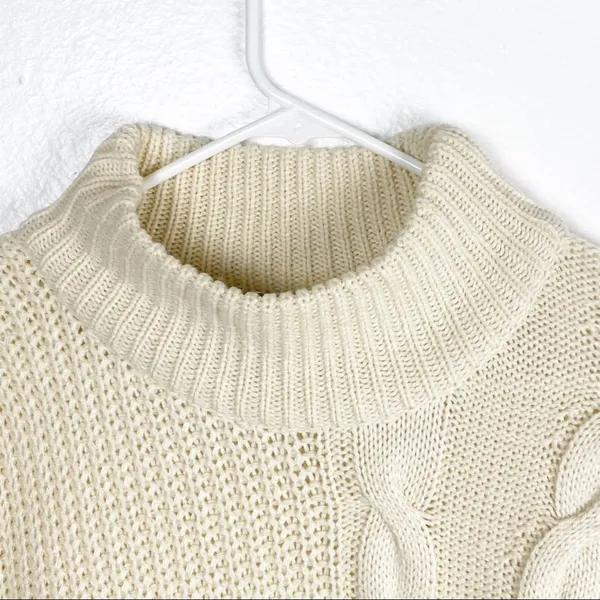 POOF New York Ivory Knit Mock Neck Long Sleeves Sweater Size Large Neutral Cozy - Image 7