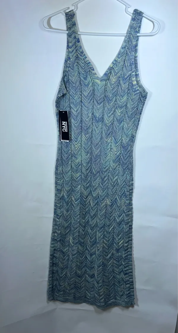 Madden NYC Size Small Blue Green Metallic Chevron Knit Maxi Dress - Image 2