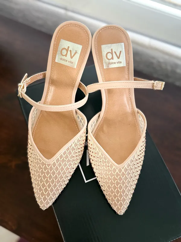 DV by Dolce Vita Geanie Pointed Toe Pumps Nude Mesh Rhinestone Heels Size 7.5 - Image 2