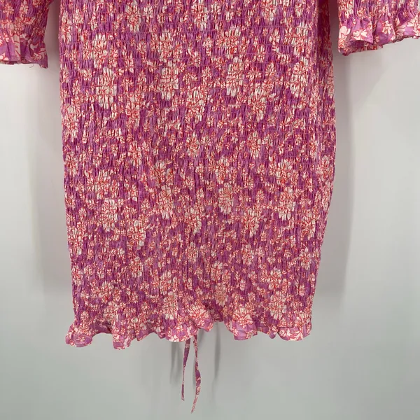 ASOS x NEW LOOK Dress Size 6 Smocked Floral Ruched Pink Orange Mini Sweetheart - Image 12