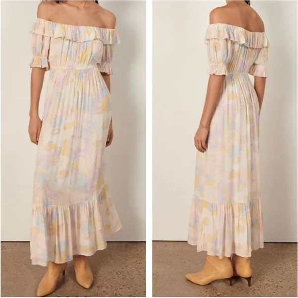 Ba&sh Noma Printed Maxi Dress Off Shoulder Ruffle Pastel Floral Size S - Image 2