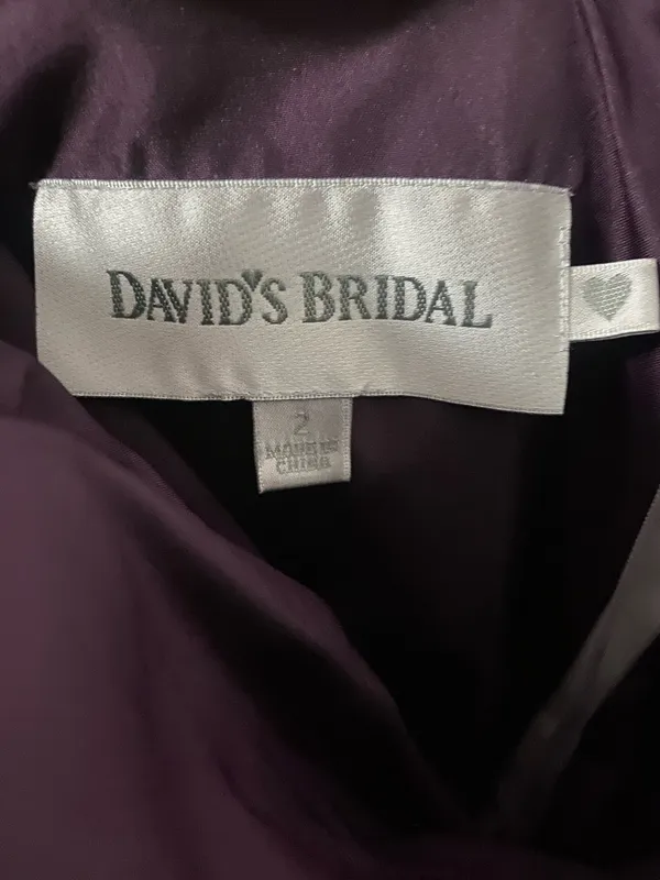 Purple David’s Bridal Strapless Dress - Image 3