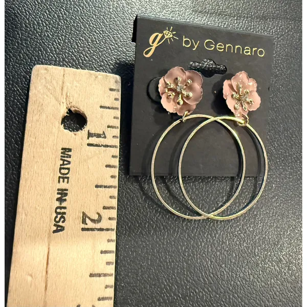 Womens Hoop Earrings Pink Gold Floral Enamel Rhinestone Drop NEW - Image 3