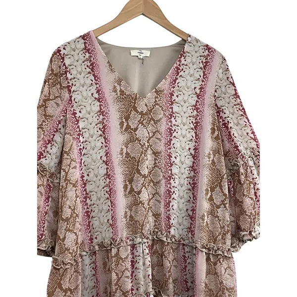 Entro‎ Snake Print Ruffle Tiered V Neck Bell Sleeve Mini Dress Size M - Image 5