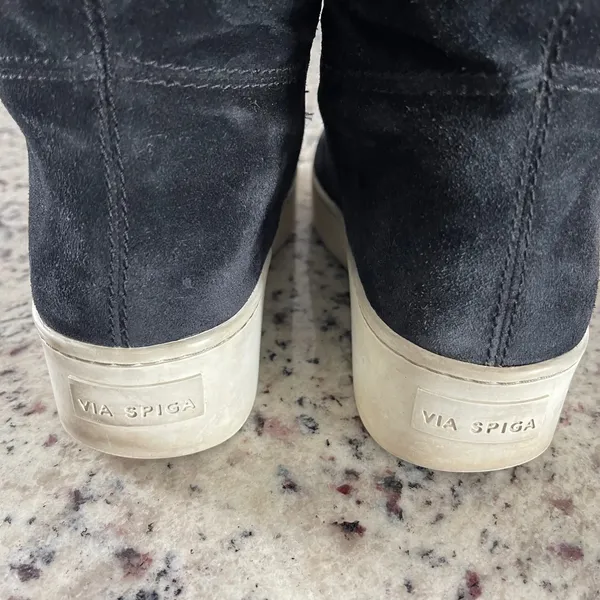 Via Spiga Elona Suede‎ & Fur Platform Boots Women Black Minimalist Mid Calf 8 - Image 5