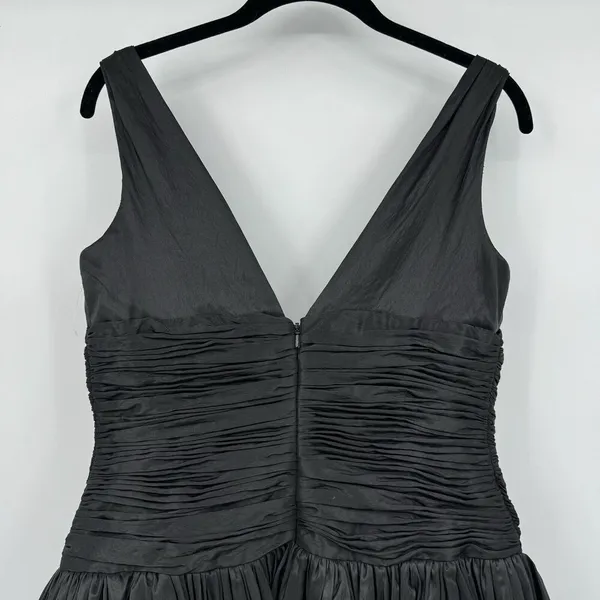 I ssue Black Ruched Taffeta Bubble Hem Dress Women 6 V Neck Y2K Cocktail Party - Image 4