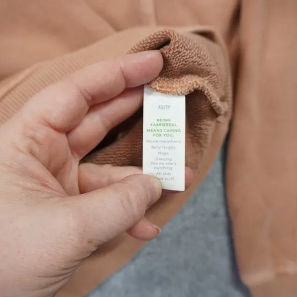 Aerie V-Neck Oversized Cropped Sweatshirt Peach‎ Terracotta Cotton Blend XS - Image 5