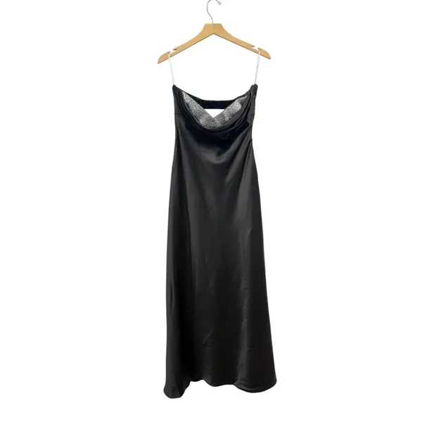 Lulus Exquisite Shine Black Satin Rhinestone Strapless Maxi Dress size Large NWT - Image 4