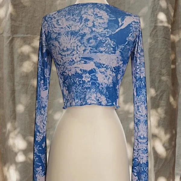 Urban Outfitters Blue Floral Cowl Neck Long Sleeve - Image 2