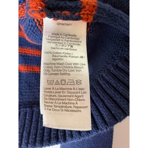 Madewell rolled neck cotton long sleeve sweater navy orange stripe medium‎ - Image 6