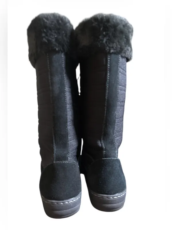 Aetrex Black Lace-Up Tall Winter Boots with Faux Fur Collar,Size 7.5-8 - Image 4