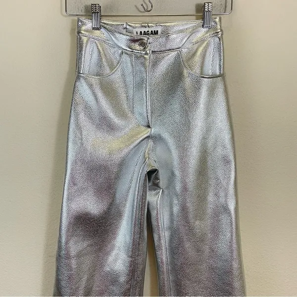 LAAGAM Metallic Wide Leg High‎ Rise Pants NWT Size XXS - Image 6