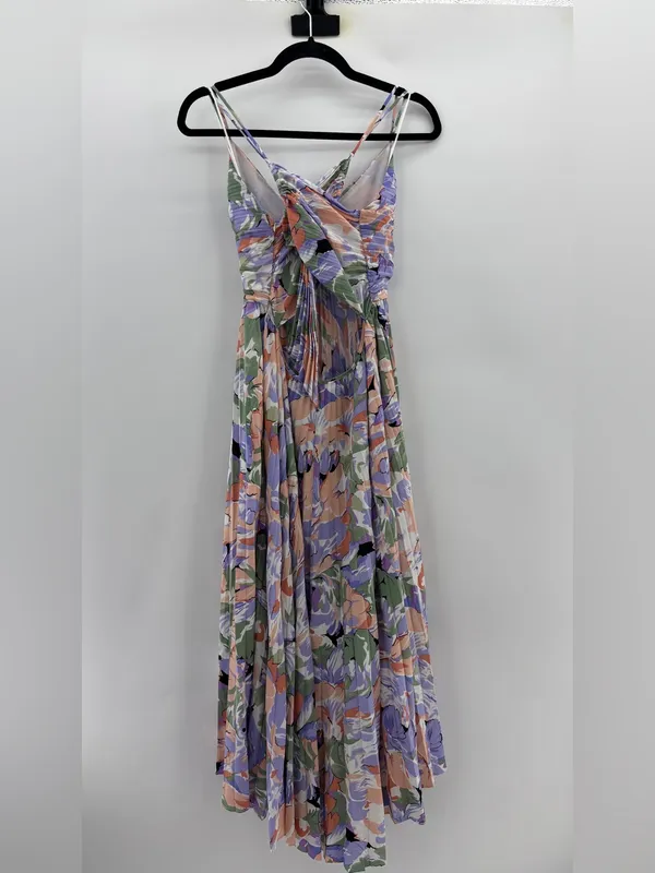 ASTR Blythe Floral Plisse Midi Dress - Coral Multi - Image 7