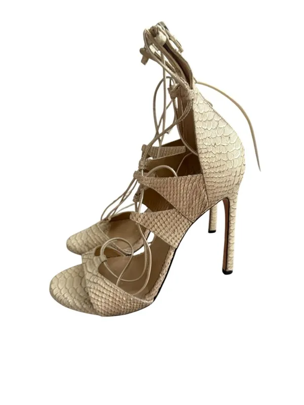 STUART WEITZMAN Beige Snake Print Lace Up Sandals Heels Size 9 - Image 7