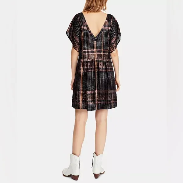Free people Chic Black and and rose‎ gold Plaid Dress - Image 5