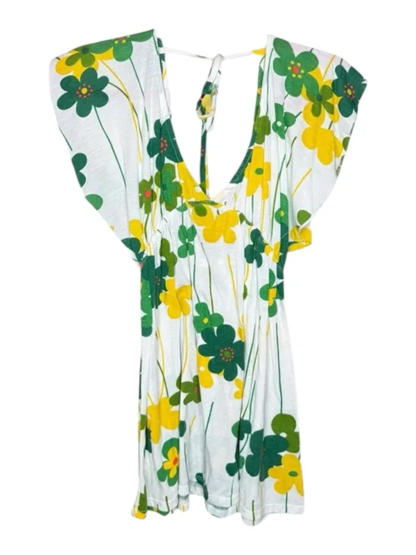 Y2K: Yag Couture ✿ Trendy Spring Floral Print Babydoll Tunic Top ✿ White ✿ Large - Image 3