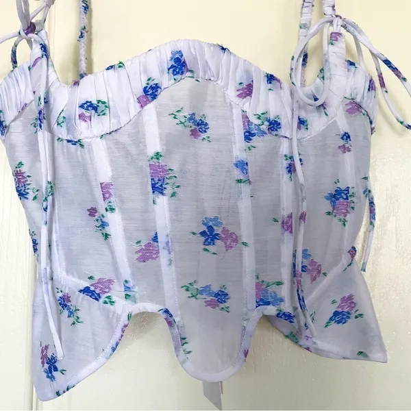 Nodress Set‎ Jacquard Ruffled Corset Mini Skirt Sheer Off-White Floral S NWT - Image 6