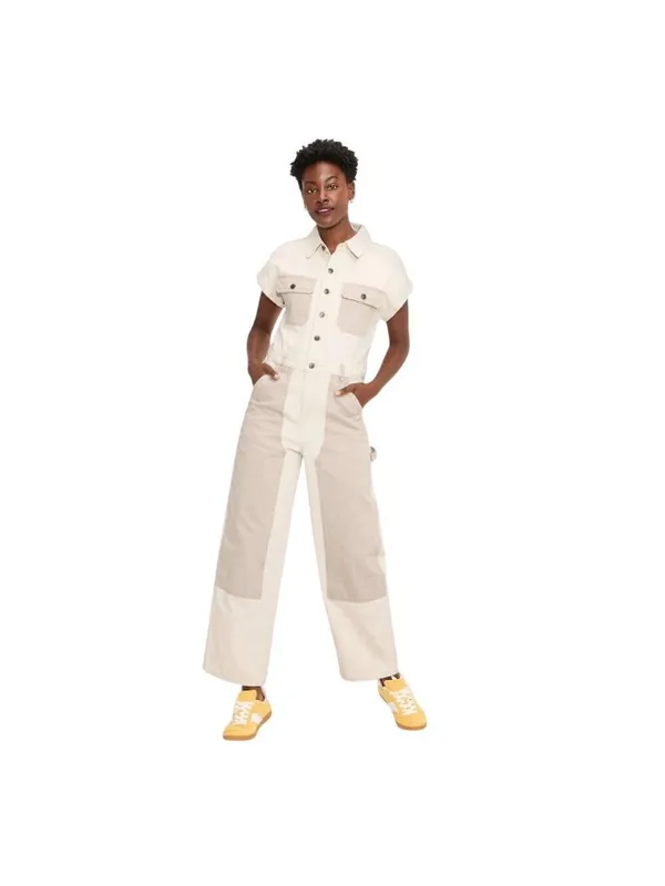 Woolrich X TGT Western Button Down Cotton Denim Jumpsuit Cream Off White 12 - Image 7