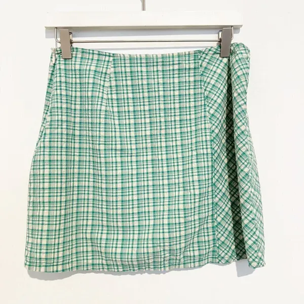 Urban Outfitters Krista Skirt Size Medium Plaid Crinkle Linen Euro Summer Resort - Image 8
