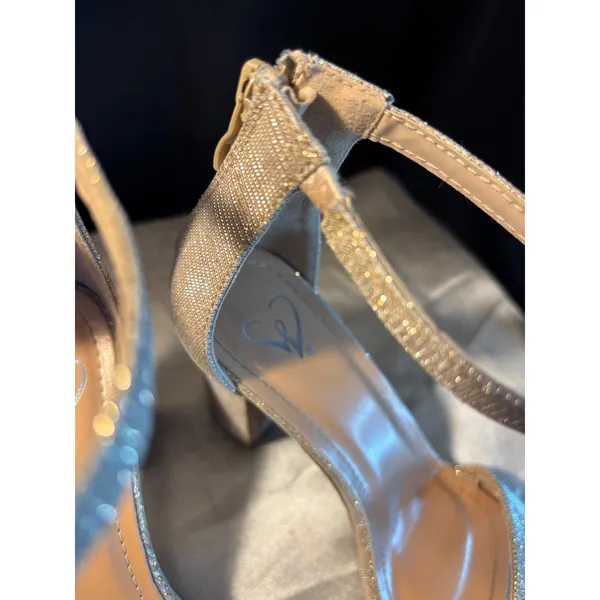 Windsor Champagne Gold Glitter Block Heels Ankle Strap Sandals Formal Evening - Image 4