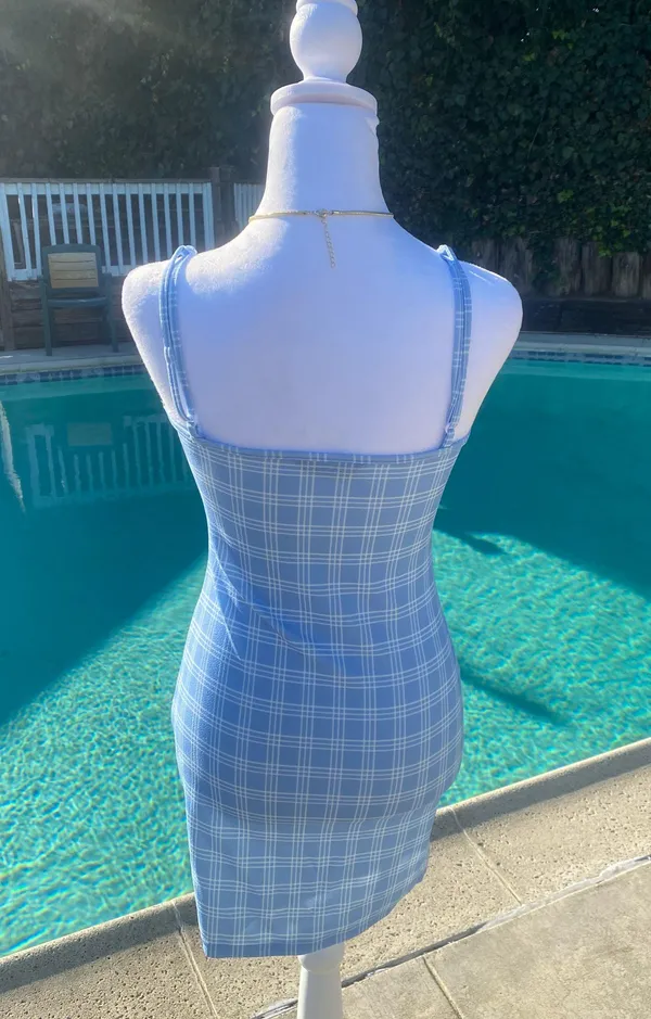 Light Blue Plaid Sundress - Image 2