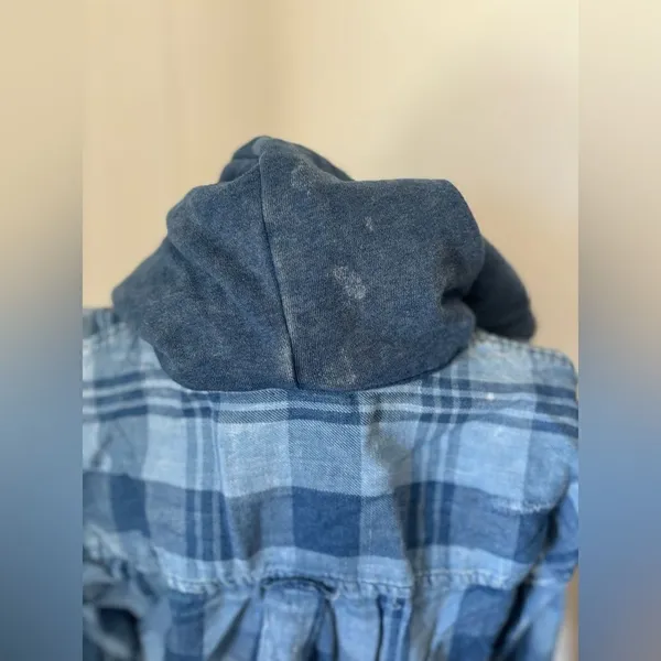 American Eagle Outfitters Blue Plaid Button Down Hooded Top Size XS - Image 9