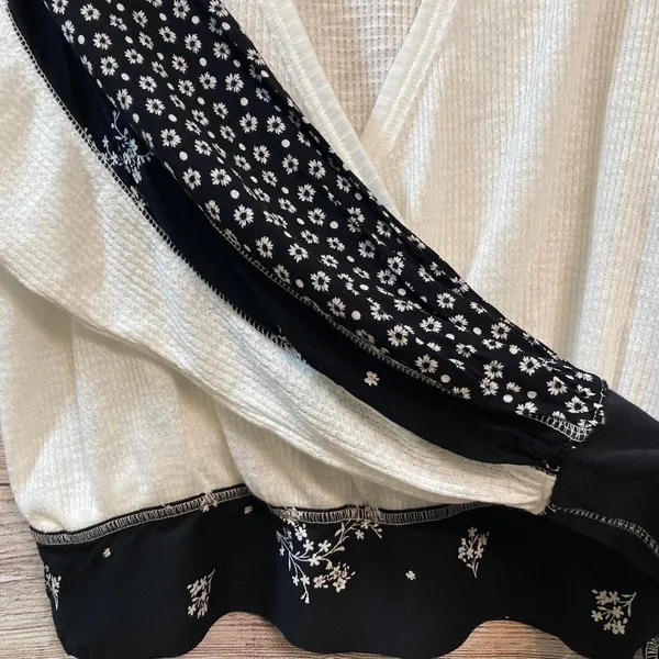Free People Auxton Thermal Wrap Top Ivory Black Floral Waffle Knit Shacket S - Image 7