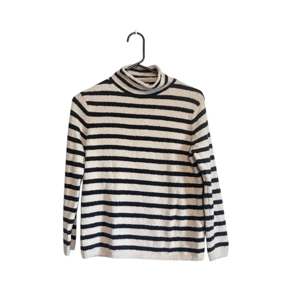 J. Crew Navy & White/Cream Striped Cozy Rollneck Pullover Sweater - Image 5