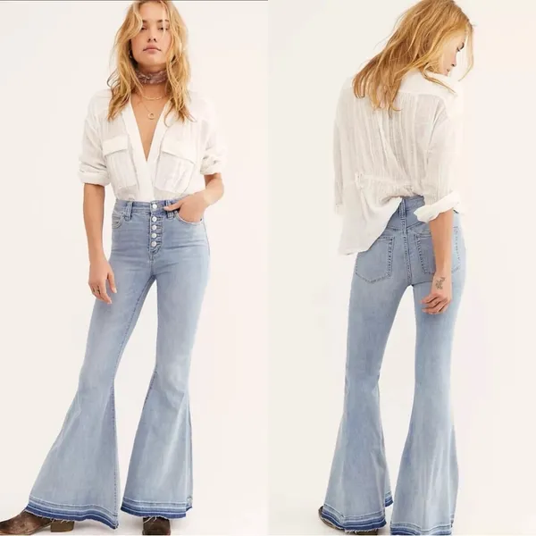 FREE PEOPLE We The Free Irreplaceable Kent Blue High Rise Flare Wide Leg Jeans - Image 2