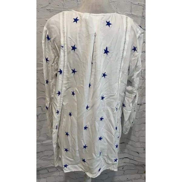Kaktus Nautical Embroidered Stars Peasant Top Size M Tassels White Blue Festive - Image 4