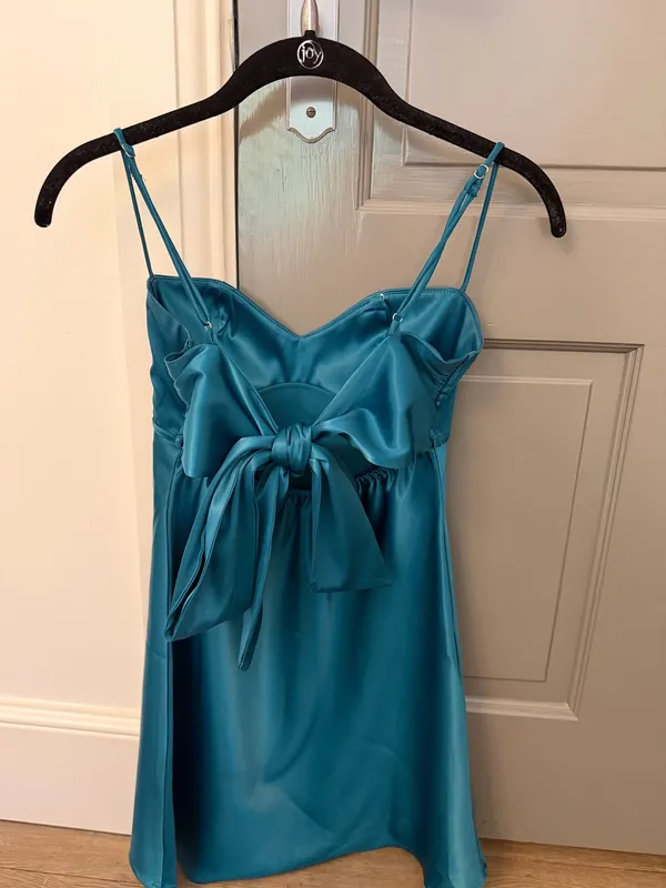 Lucy in the Sky Satin Mini Dress Teal Green - Image 3