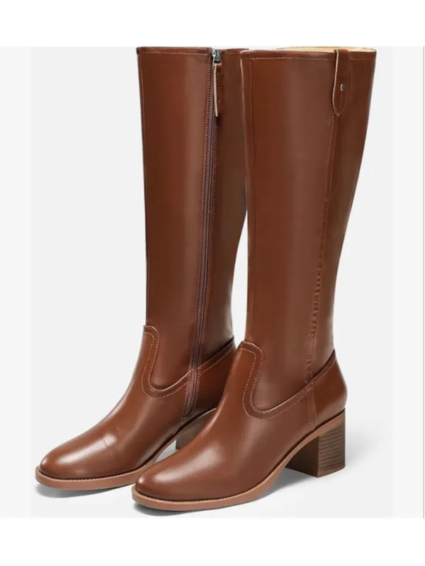 NEW Coutgo Brown Knee High Low Chunky Heel Round Toe Tall Boots 8 - Image 6