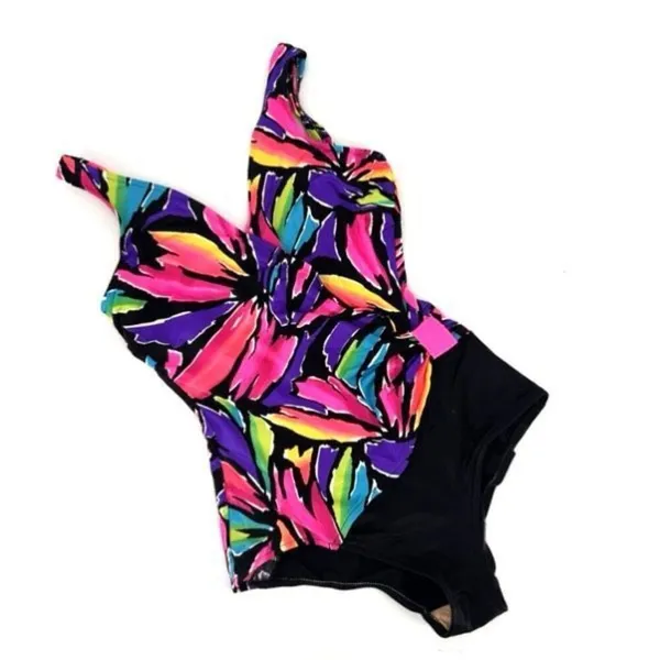 Vintage Catalina 1960s/70s Floral Swimsuit Size 10 Made in USA Neon Abstract‎ - Image 2