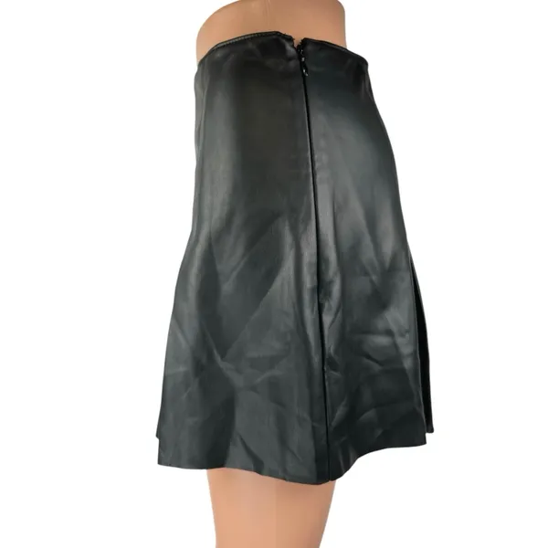 Abercrombie & Fitch Black Faux Vegan Leather Pleated Mini Flared A-Line Skirt S - Image 2