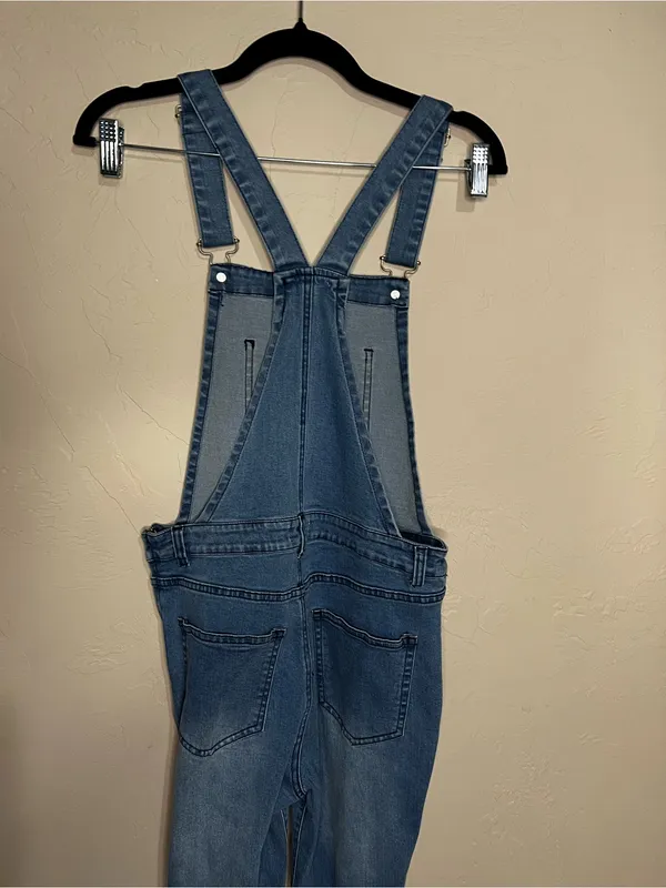 Pink Lily Flare Bell Bottoms Raw‎ Hem Boho Overalls - Image 7