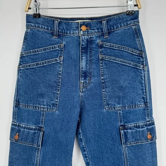 Madewell 90s Straight Cargo Jeans Size‎ 26 Blue Denim High Rise Utility Pockets - Image 4