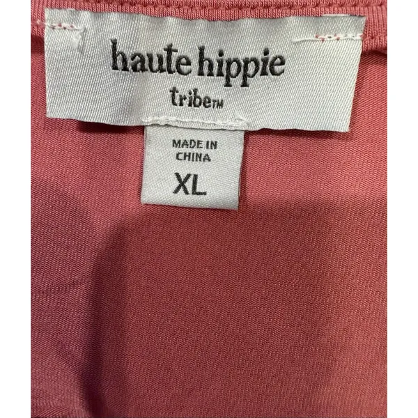 Haute Hippie coral-colored short-sleeve top featuring a sheer lace yoke XL - Image 7