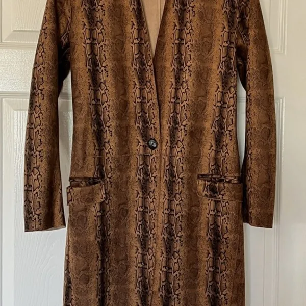BLANKNYC Snake Print Soft Faux Suede Long Coat Size‎ Medium - Image 2