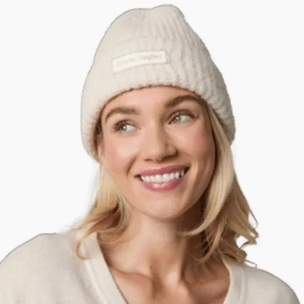 Favorite Daughter Logo Patch Rib Beanie Hat Ivory 1 Size - Image 3