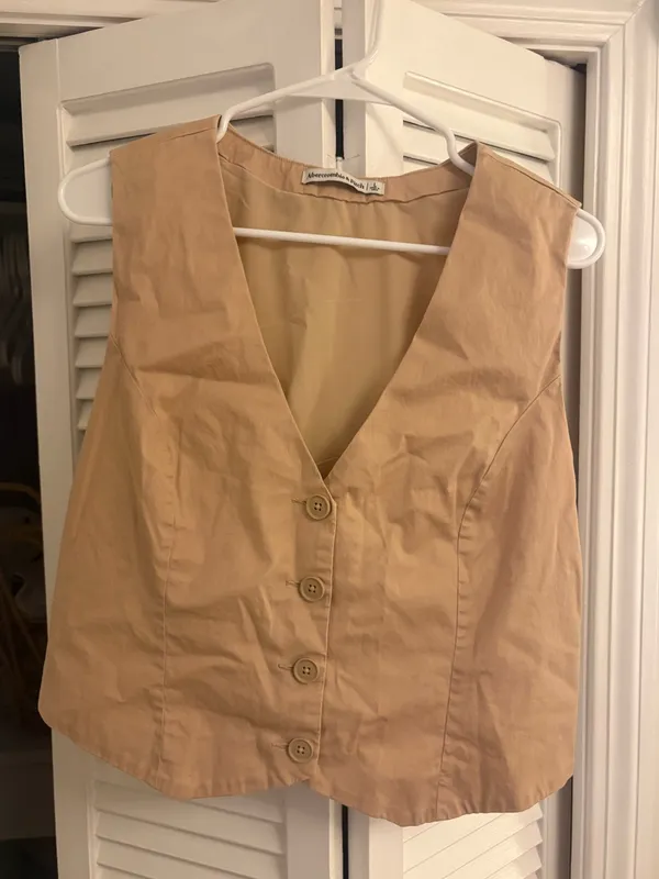 Abercrombie & Fitch Tailored Vest Set Top Cream Size Large - Image 4