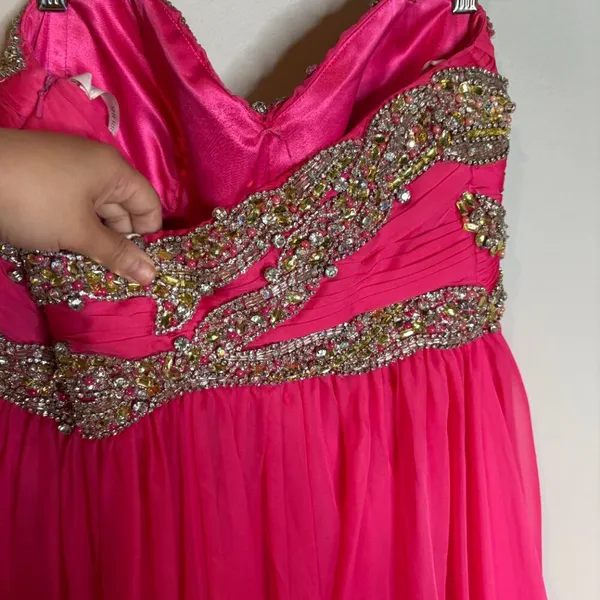 Sherri Hill bright pink embellished strapless formal dress - Image 3