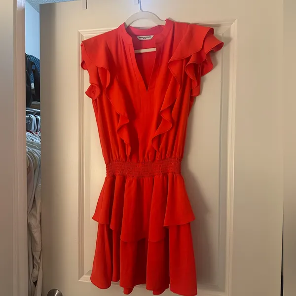 Revolve Amanda uprichard Baretta mini Dress v neck ruffle size small - Image 4