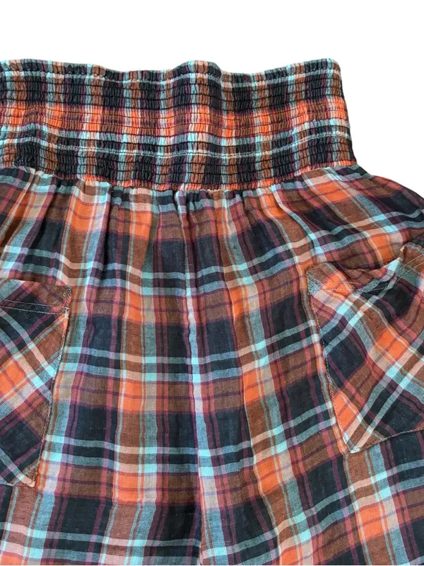 Intimately Free People Double Trouble Pant Sz S Plaid Cinched Ankle Navy Orange - Image 3