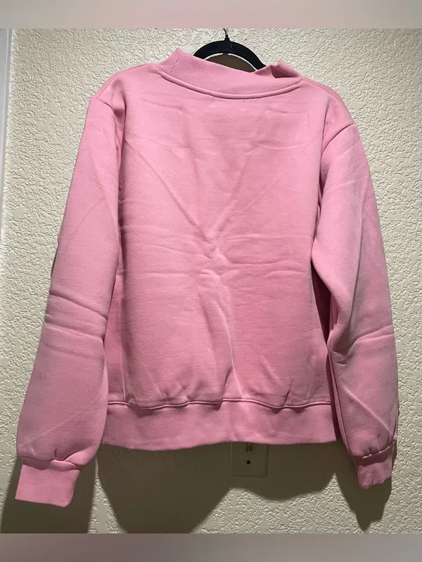 PARKE Valentine’s Varsity Mockneck Crewneck Pullover Sweatshirt Blush Lavender S - Image 5