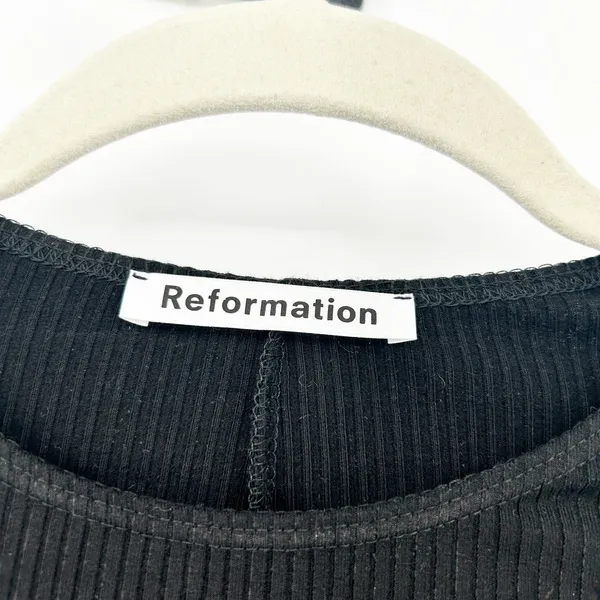Reformation Womens Party Going Out Cali Tie Side Ribbed Mini Dress Size M Black‎ - Image 4